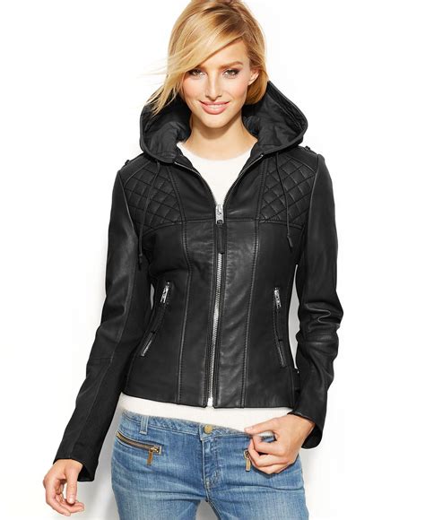 michael michael kors hooded leather motorcycle jacket|Michael Kors leather motorcycle jacket.